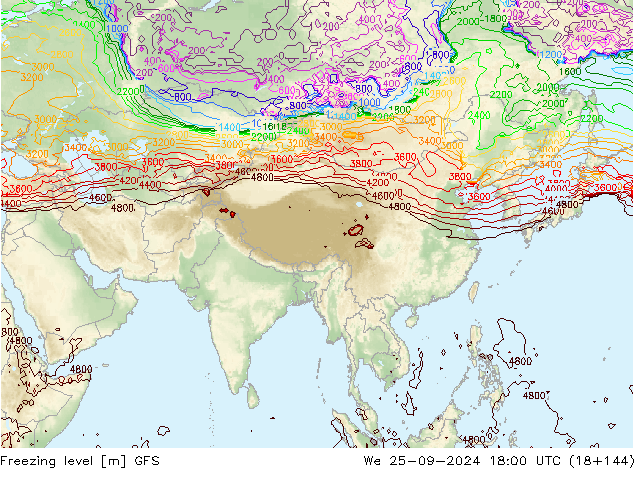 Nulgradenniveau GFS wo 25.09.2024 18 UTC