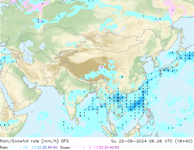 Rain/Snowfall rate GFS Su 22.09.2024 06 UTC