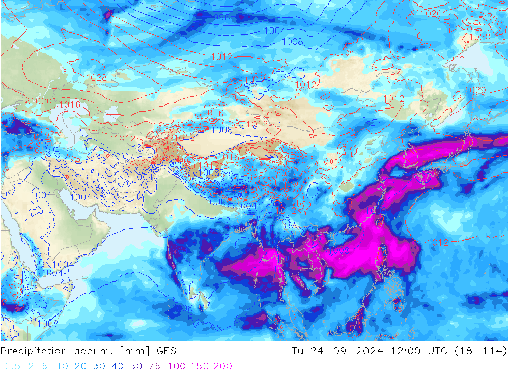 Precipitation accum. GFS Tu 24.09.2024 12 UTC