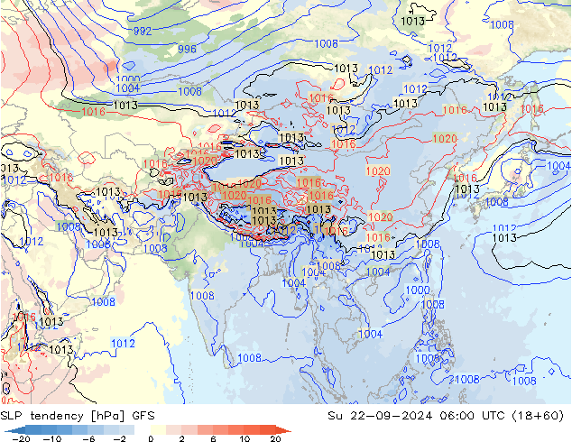 Tendance de pression  GFS dim 22.09.2024 06 UTC