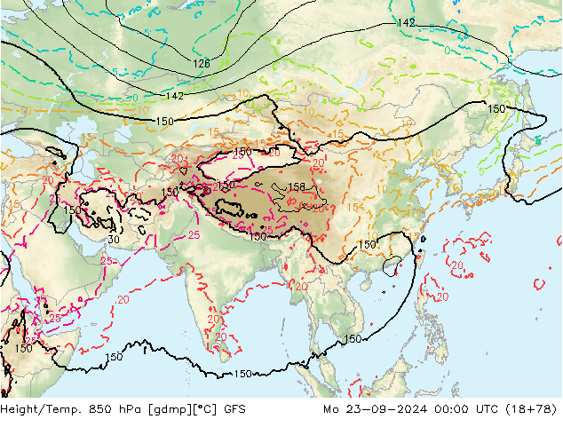 Height/Temp. 850 hPa GFS Mo 23.09.2024 00 UTC