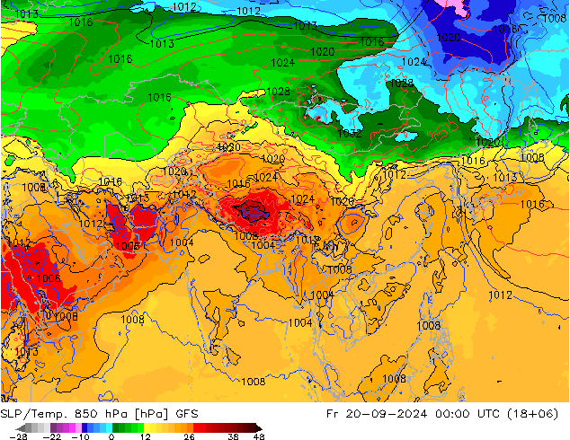 SLP/Temp. 850 hPa GFS ven 20.09.2024 00 UTC