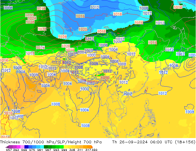 Thck 700-1000 hPa GFS  26.09.2024 06 UTC