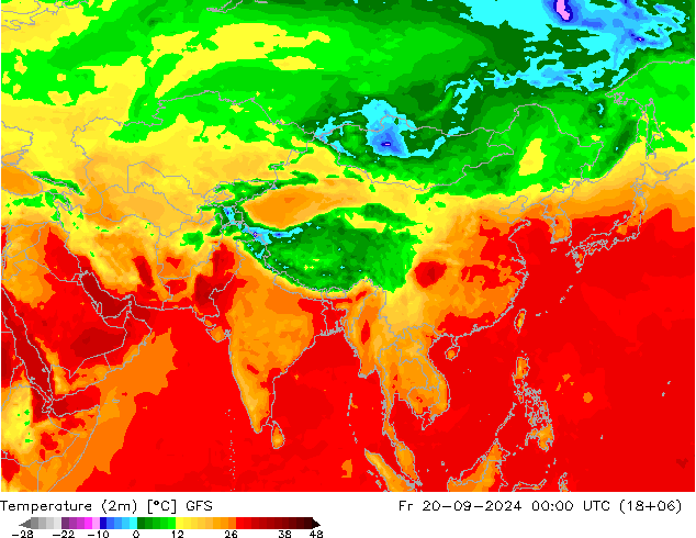 Temperaturkarte (2m) GFS Fr 20.09.2024 00 UTC