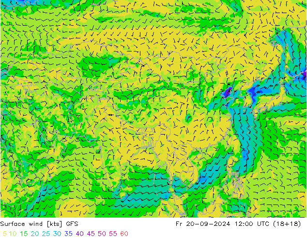 Vent 10 m GFS ven 20.09.2024 12 UTC