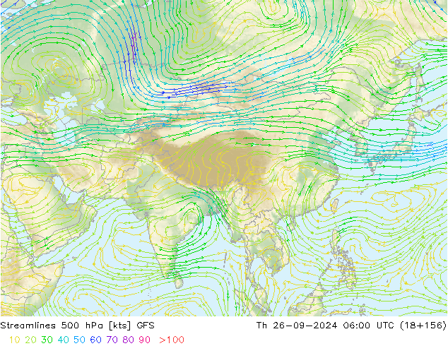 Linea di flusso 500 hPa GFS gio 26.09.2024 06 UTC