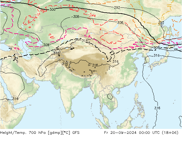 Height/Temp. 700 hPa GFS Pá 20.09.2024 00 UTC