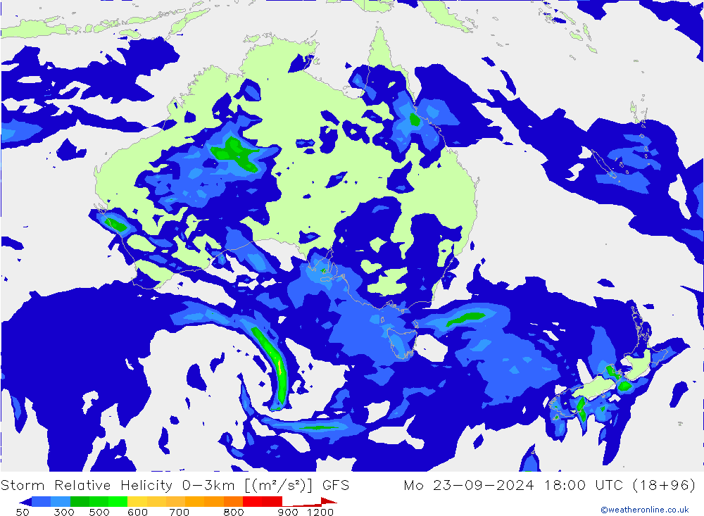 Storm Relative Helicity GFS Pzt 23.09.2024 18 UTC