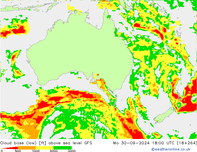 Cloud base (low) GFS Mo 30.09.2024 18 UTC