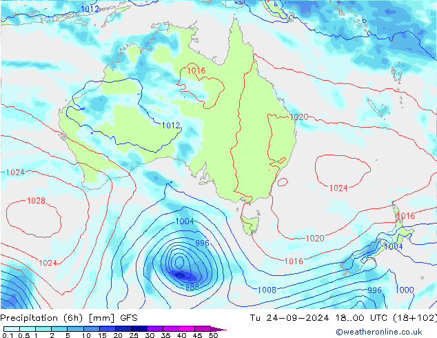 осадки (6h) GFS вт 24.09.2024 00 UTC