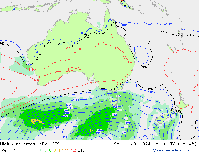 High wind areas GFS Sa 21.09.2024 18 UTC