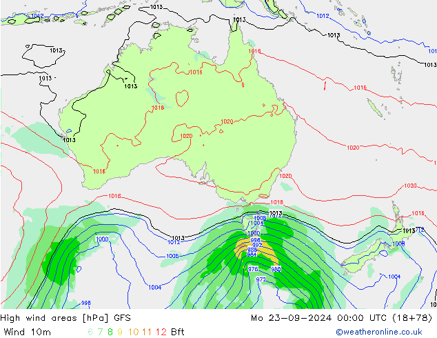 yüksek rüzgarlı alanlar GFS Pzt 23.09.2024 00 UTC