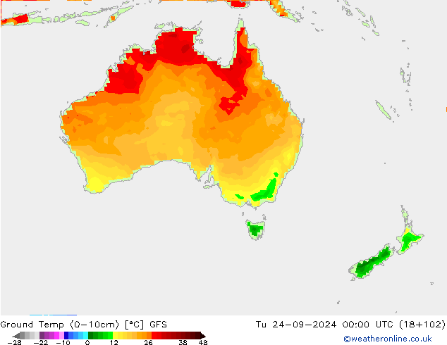 Ground Temp (0-10cm) GFS Tu 24.09.2024 00 UTC