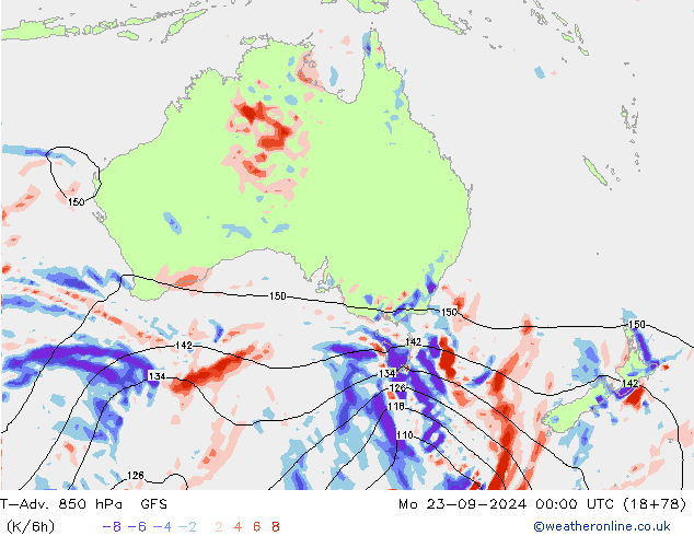 T-Adv. 850 hPa GFS lun 23.09.2024 00 UTC