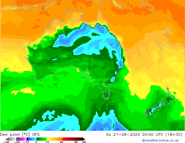 точка росы GFS сб 21.09.2024 00 UTC