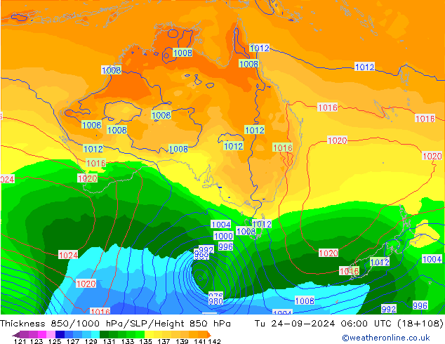 Thck 850-1000 hPa GFS Út 24.09.2024 06 UTC