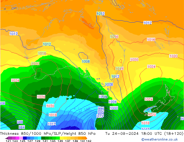 Schichtdicke 850-1000 hPa GFS September 2024