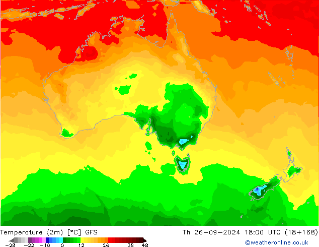 Temperatura (2m) GFS Qui 26.09.2024 18 UTC