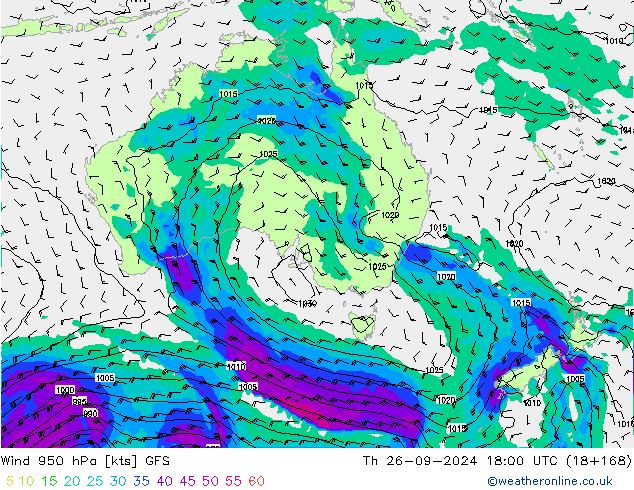 Vento 950 hPa GFS Qui 26.09.2024 18 UTC