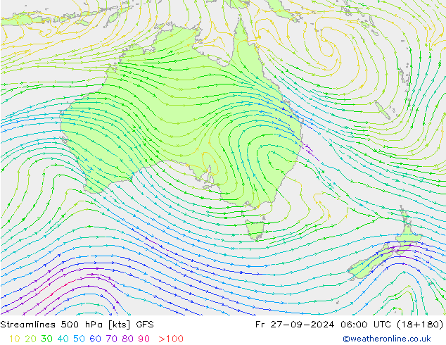 Stromlinien 500 hPa GFS Fr 27.09.2024 06 UTC