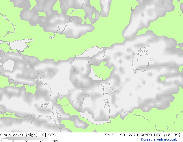 zachmurzenie (wysokie) GFS so. 21.09.2024 00 UTC