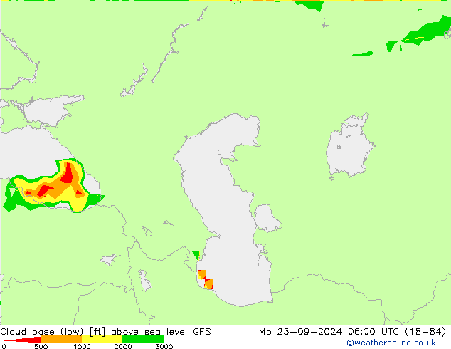 Cloud base (low) GFS Mo 23.09.2024 06 UTC