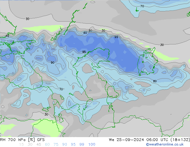 RH 700 hPa GFS St 25.09.2024 06 UTC