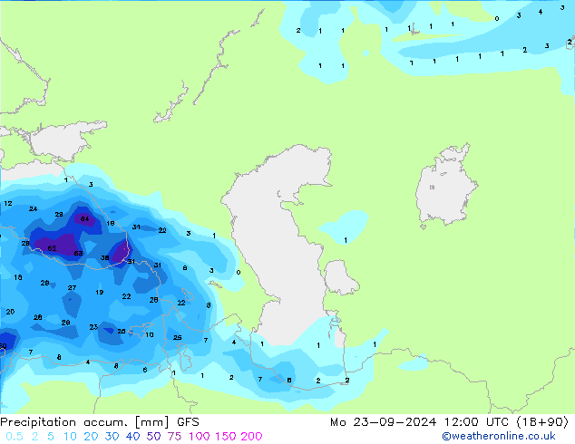 Precipitation accum. GFS Seg 23.09.2024 12 UTC