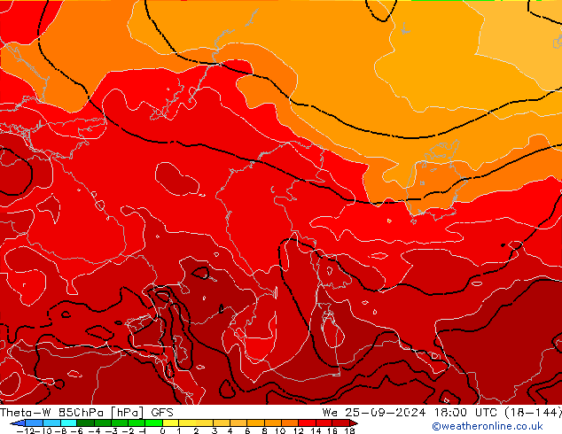 Theta-W 850hPa GFS mer 25.09.2024 18 UTC