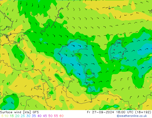 ветер 10 m GFS пт 27.09.2024 18 UTC