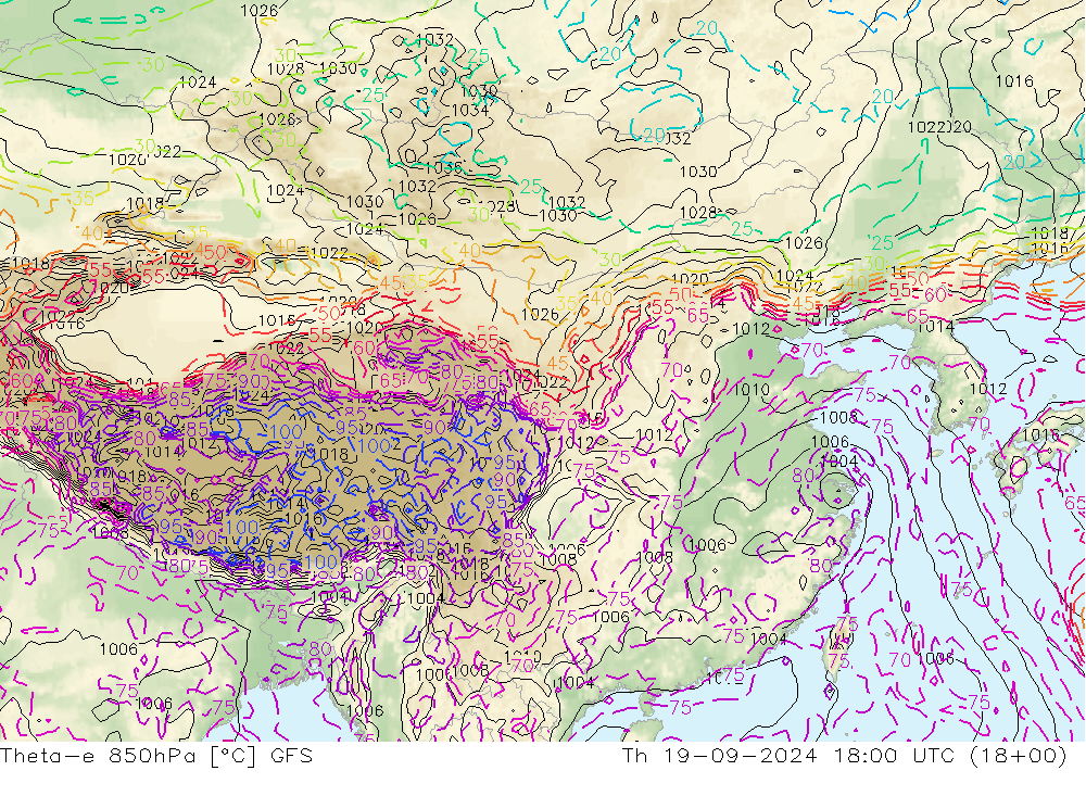 Theta-e 850hPa GFS Th 19.09.2024 18 UTC