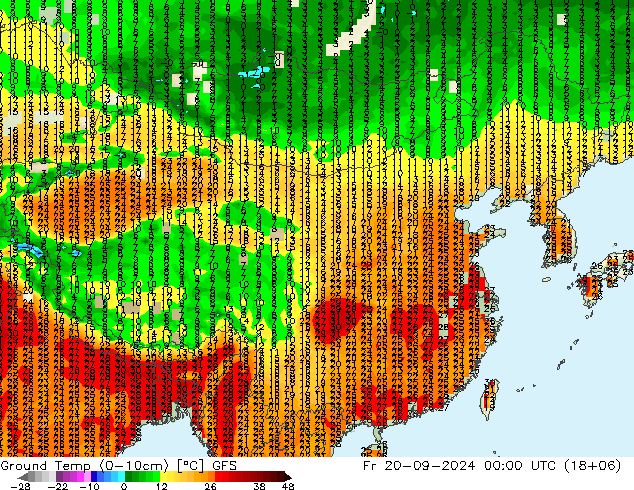 地面最低温度 GFS 星期五 20.09.2024 00 UTC