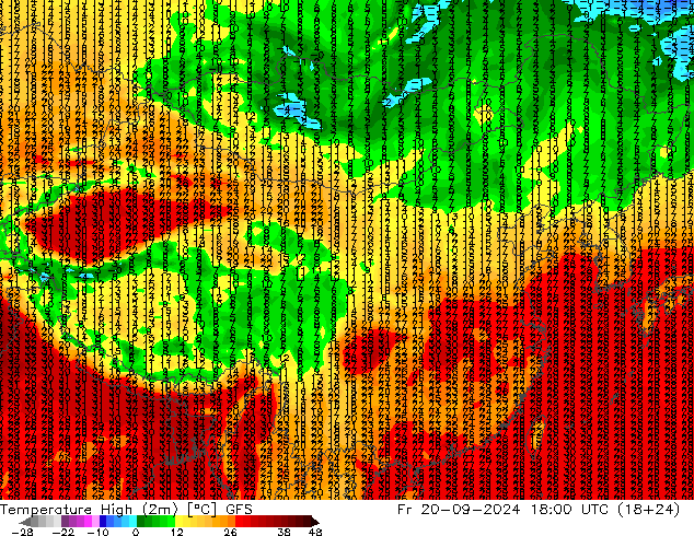 Temp. massima (2m) GFS ven 20.09.2024 18 UTC