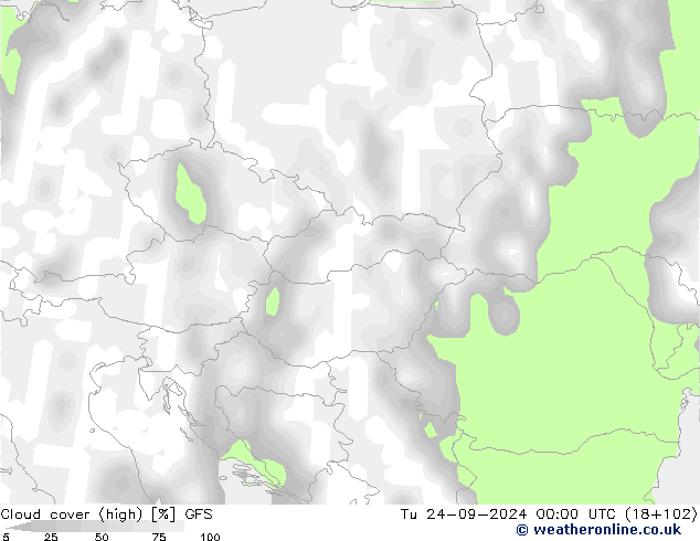 zachmurzenie (wysokie) GFS wto. 24.09.2024 00 UTC