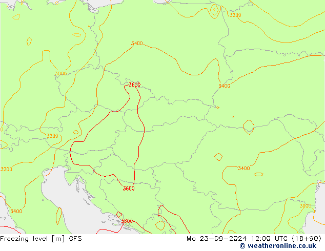 Isoterma de zero graus GFS Seg 23.09.2024 12 UTC