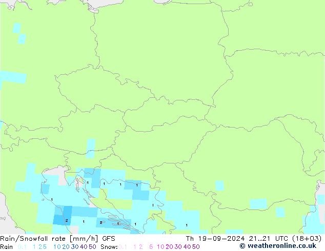 Rain/Snowfall rate GFS чт 19.09.2024 21 UTC