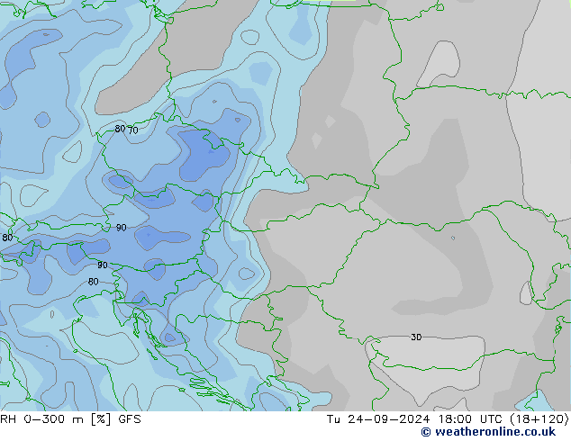 RH 0-300 m GFS Di 24.09.2024 18 UTC