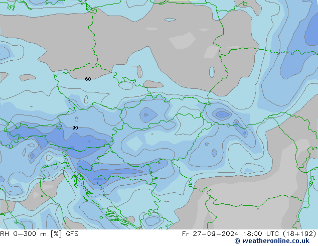 RH 0-300 m GFS ven 27.09.2024 18 UTC