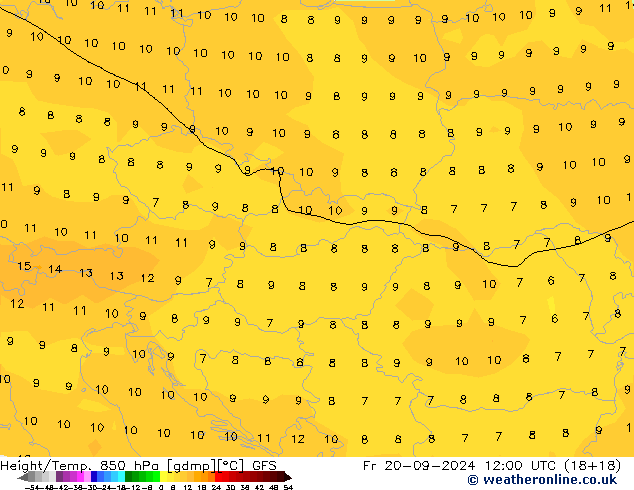 Yükseklik/Sıc. 850 hPa GFS Cu 20.09.2024 12 UTC