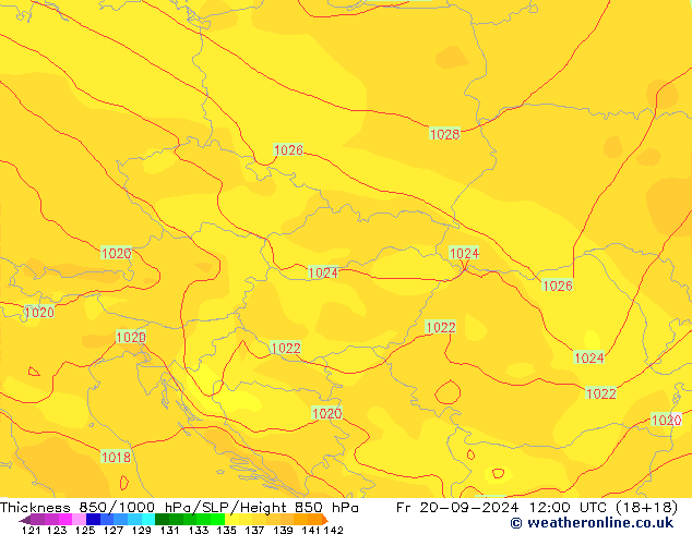 850-1000 hPa Kalınlığı GFS Cu 20.09.2024 12 UTC