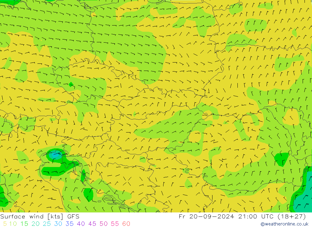 Rüzgar 10 m GFS Cu 20.09.2024 21 UTC