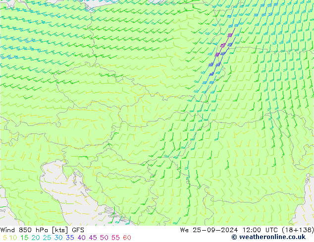 Wind 850 hPa GFS wo 25.09.2024 12 UTC