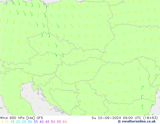 Wind 950 hPa GFS So 22.09.2024 09 UTC