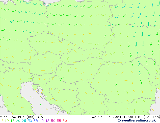 Wind 950 hPa GFS wo 25.09.2024 12 UTC