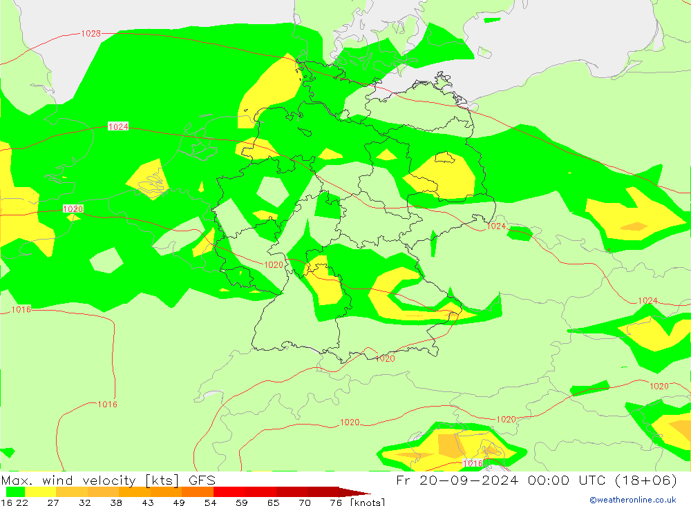 Max. wind snelheid GFS vr 20.09.2024 00 UTC