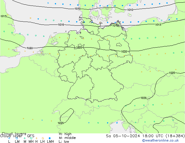 Chmura warstwa GFS so. 05.10.2024 18 UTC