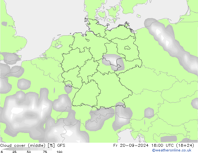 Cloud cover (middle) GFS Fr 20.09.2024 18 UTC