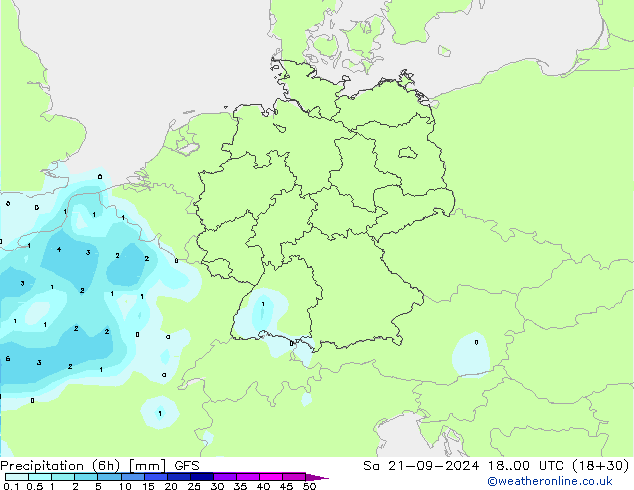 Precipitation (6h) GFS Sa 21.09.2024 00 UTC