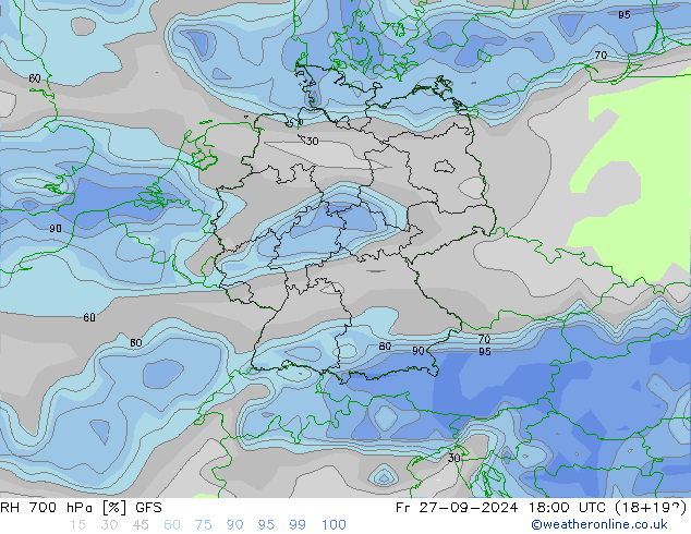 RH 700 hPa GFS Fr 27.09.2024 18 UTC