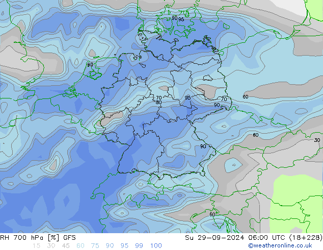 RH 700 hPa GFS nie. 29.09.2024 06 UTC